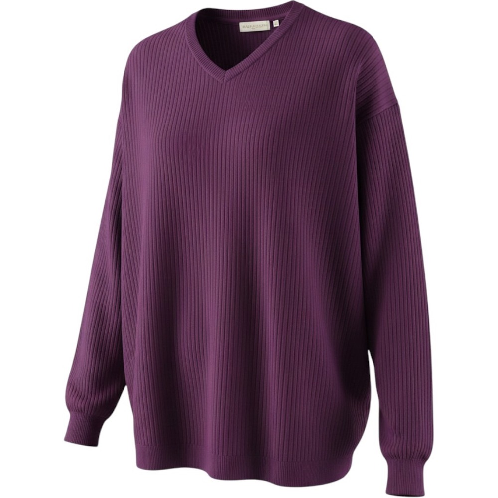 Naturalife Purple Ribbed V-Neck Cotton Sweater Oversized XXL